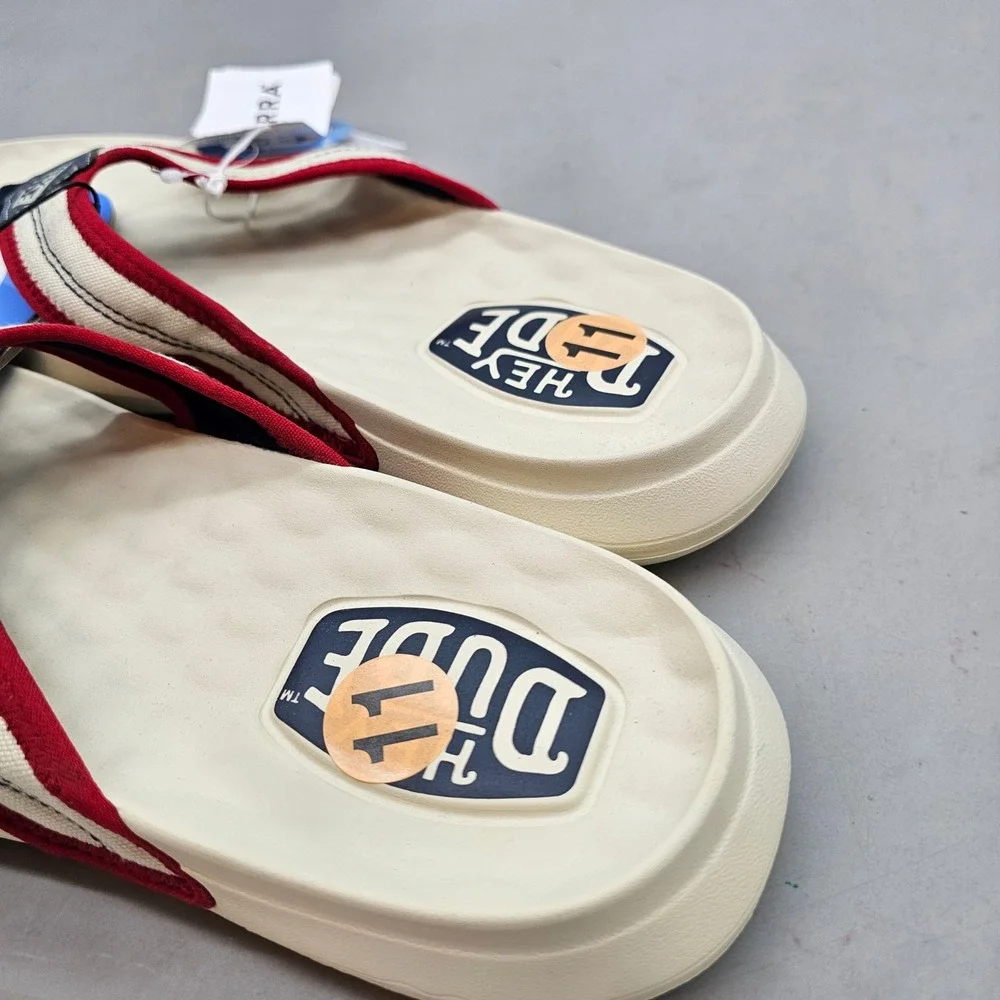 Hey Dude Myers Flip Americana Mens Sandals White Red 41095-119 Size 11